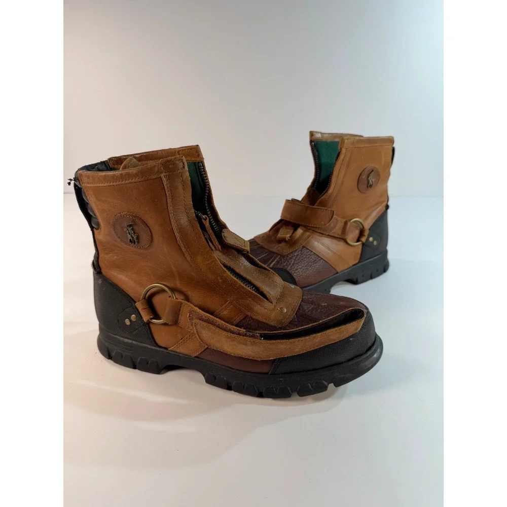 Polo Ralph Lauren Conquest Hi III Brown Leather Duck Boots Mens 8D CNQST HI III